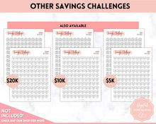 Load image into Gallery viewer, Savings Challenge BUNDLE, 5k, 10k &amp; 20k Saving Tracker Printables, 5000, 10000, 20000, 100 Day, Cash Envelopes, Save Money, Budget, Finance | Pink Scrawl
