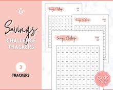 Load image into Gallery viewer, Savings Challenge BUNDLE, 5k, 10k &amp; 20k Saving Tracker Printables, 5000, 10000, 20000, 100 Day, Cash Envelopes, Save Money, Budget, Finance | Pink Scrawl
