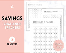 Load image into Gallery viewer, Savings Challenge BUNDLE, 5k, 10k &amp; 20k Saving Tracker Printables, 5000, 10000, 20000, 100 Day, Cash Envelopes, Save Money, Budget, Finance | Pink
