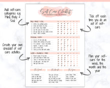 Self Care Checklist, Self-Care Planner, Selfcare Journal Tracker