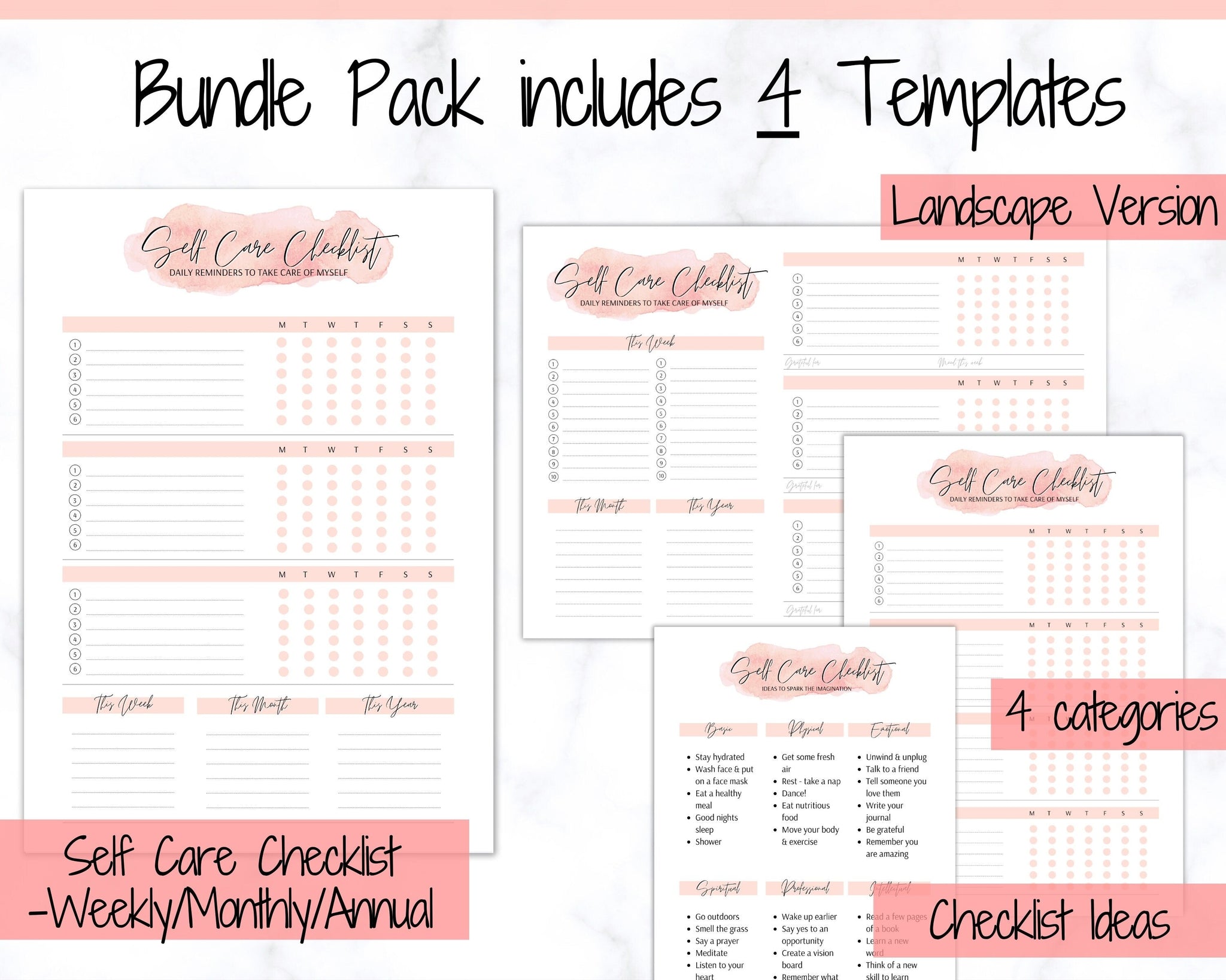 Self Care Checklist, Self-Care Planner, Selfcare Journal Tracker
