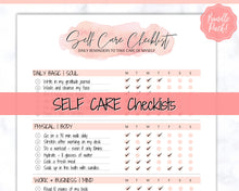 Load image into Gallery viewer, Self Care Checklist, Self-Care Planner, Selfcare Journal Tracker, Wellness Planner Printable, Daily Wellbeing, Mindfulness Mental Health Kit | Watercolor
