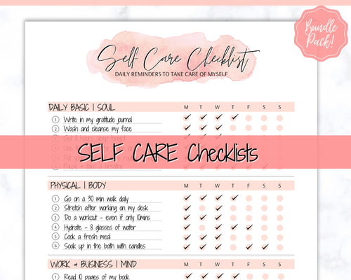 Self Care Checklist, Self-Care Planner, Selfcare Journal Tracker, Wellness Planner Printable, Daily Wellbeing, Mindfulness Mental Health Kit | Watercolor