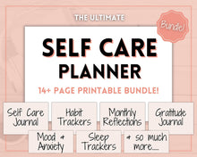 Load image into Gallery viewer, Self Care Journal &amp; Wellness Planner BUNDLE! Printable Selfcare Tracker, Checklist, Health Planner, Wellbeing, Mindfulness, Worksheet Kit | Mono
