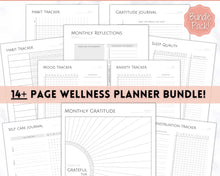 Load image into Gallery viewer, Self Care Journal &amp; Wellness Planner BUNDLE! Printable Selfcare Tracker, Checklist, Health Planner, Wellbeing, Mindfulness, Worksheet Kit | Mono
