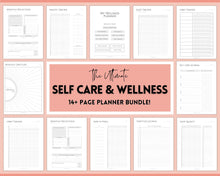 Load image into Gallery viewer, Self Care Journal &amp; Wellness Planner BUNDLE! Printable Selfcare Tracker, Checklist, Health Planner, Wellbeing, Mindfulness, Worksheet Kit | Mono
