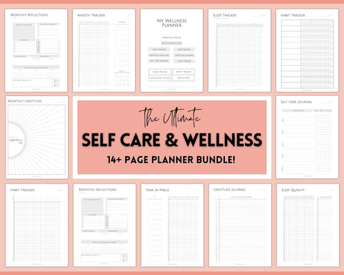 Self Care Journal & Wellness Planner BUNDLE! Printable Selfcare Tracker, Checklist, Health Planner, Wellbeing, Mindfulness, Worksheet Kit | Mono