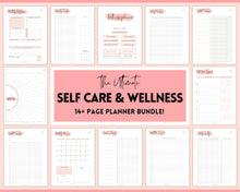Load image into Gallery viewer, Self Care Journal &amp; Wellness Planner BUNDLE! Printable Selfcare Tracker, Checklist, Health Planner, Wellbeing, Mindfulness, Worksheet Kit | PINK Watercolor
