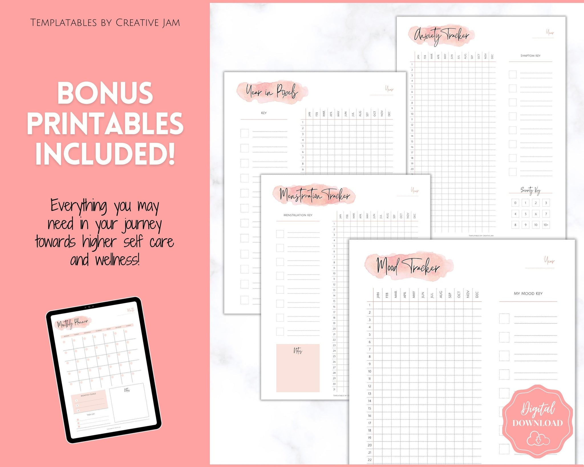 Self Care Journal & Wellness Planner BUNDLE | Printable Tracker
