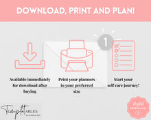 Load image into Gallery viewer, Self Care Journal &amp; Wellness Planner BUNDLE! Printable Selfcare Tracker, Checklist, Health Planner, Wellbeing, Mindfulness, Worksheet Kit | PINK Watercolor
