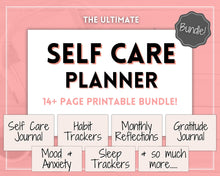 Load image into Gallery viewer, Self Care Journal &amp; Wellness Planner BUNDLE! Printable Selfcare Tracker, Checklist, Health Planner, Wellbeing, Mindfulness, Worksheet Kit | PINK Watercolor
