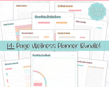 Load image into Gallery viewer, Self Care Planner &amp; Wellness Journal BUNDLE! Printable Selfcare Tracker, Checklist, Health Planner, Wellbeing, Mindfulness, Worksheet Kit | Colorful Sky
