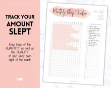 Load image into Gallery viewer, Sleep Tracker Printable BUNDLE | Monthly Sleep Journal, Sleep Log, Sleep Tracking, Sleep Planner, Baby, New Mom, Wellness, Dream, Self Care | Pink
