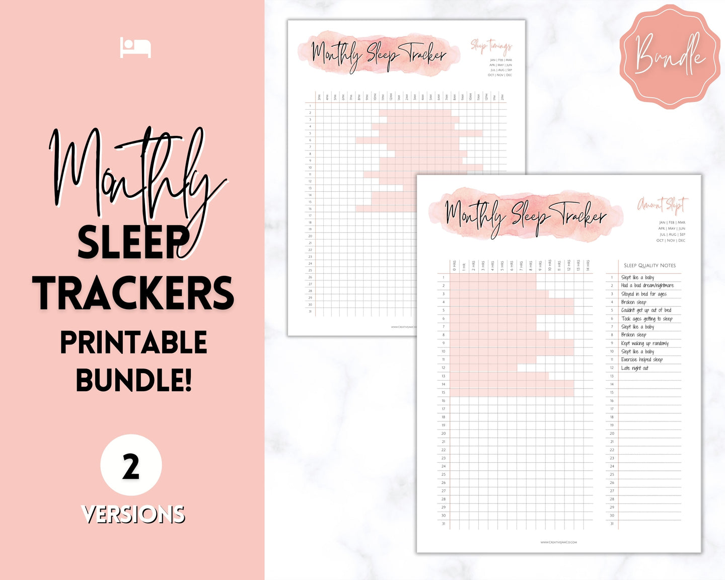 Sleep Tracker Printable BUNDLE | Monthly Sleep Journal, Sleep Log, Sleep Tracking, Sleep Planner, Baby, New Mom, Wellness, Dream, Self Care | Pink