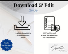Load image into Gallery viewer, Small BUSINESS Tracker. Editable Spreadsheet for your Business, Automated Profit Loss, Income Expense, Product, Inventory, Etsy, Amazon eBay | Microsoft Excel

