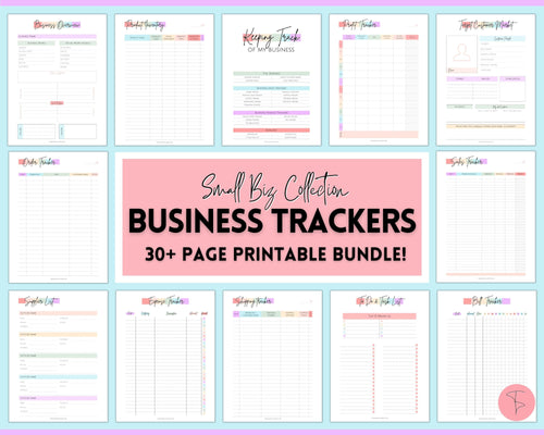 Small Business TRACKER BUNDLE, Order, Inventory, Income, Expenses, Profit, Sales, Etsy Shop, Reseller, Owner, Side Hustle Printable Planner | Rainbow