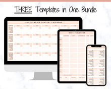 Load image into Gallery viewer, Social Media Planner Printable. Content Creation Calendar. Instagram Planner, YouTube Video, Facebook, Pinterest. Marketing Planner Tracker
