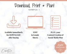 Load image into Gallery viewer, Social Media Planner Printable. Content Creation Calendar. Instagram Planner, YouTube Video, Facebook, Pinterest. Marketing Planner Tracker
