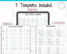 Load image into Gallery viewer, Social Media Planner Printable. Tracker for Instagram, YouTube, Facebook, Pinterest, Blog. Content, Business &amp; Marketing Planner, To Do List | Blue

