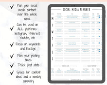 Load image into Gallery viewer, Social Media Planner Printable. Tracker for Instagram, YouTube, Facebook, Pinterest, Blog. Content, Business &amp; Marketing Planner, To Do List | Mono
