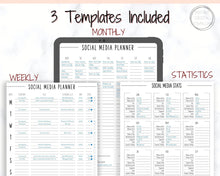 Load image into Gallery viewer, Social Media Planner Printable. Tracker for Instagram, YouTube, Facebook, Pinterest, Blog. Content, Business &amp; Marketing Planner, To Do List | Mono
