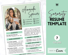 Load image into Gallery viewer, Sorority Recruitment Template, Sorority Resume Template Packet, Professional College Resume Kit, Academic, Social, Canva, Rush Resume, Greek | Style 1
