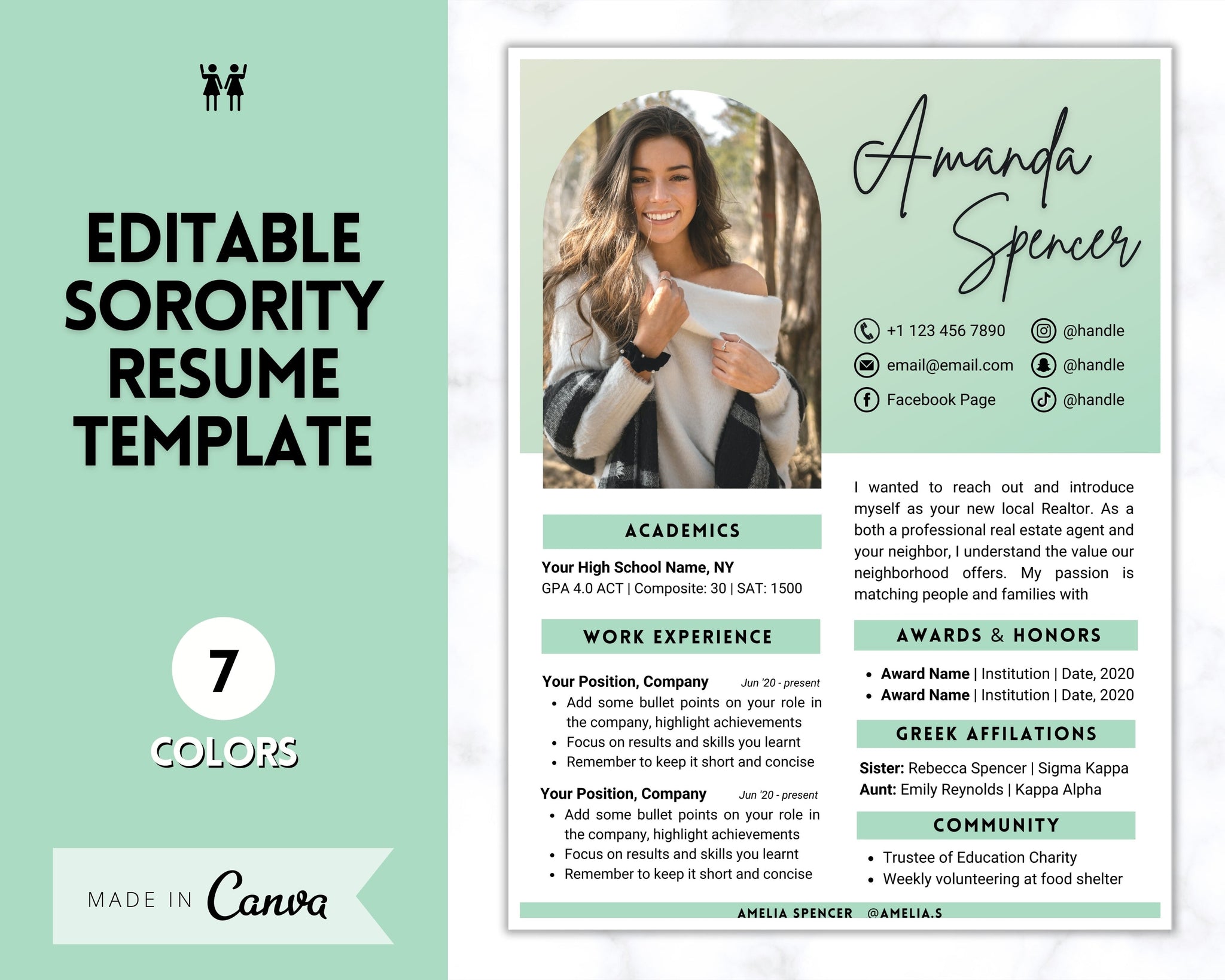 Sorority Recruitment Templates | Professional College Resume Kit