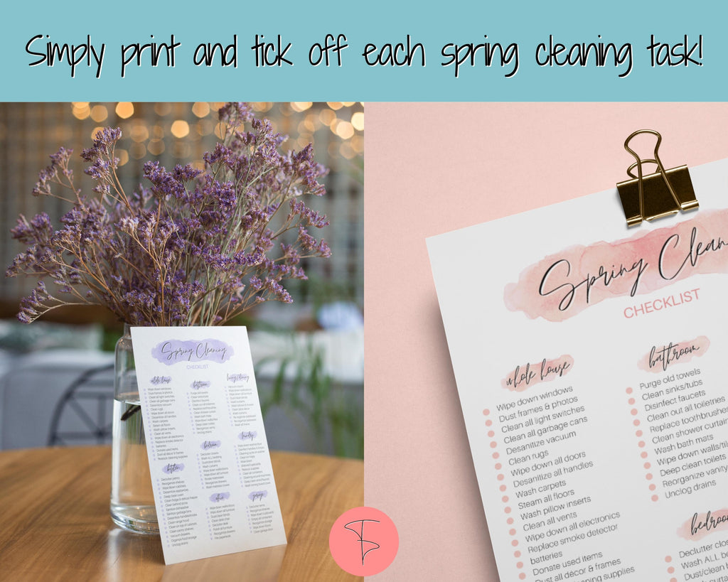 Spring Cleaning Checklist - Editable Schedule for Deep Clean | Blue