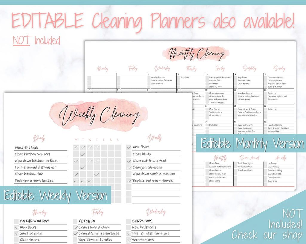Spring Cleaning Checklist - Editable Schedule for Deep Clean | Blue