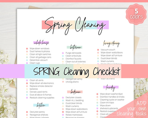 Spring Cleaning Checklist, Cleaning Schedule, Printable Cleaning Planner, Editable House Cleaning List, Deep Clean Home Routine Housekeeping | Colorful