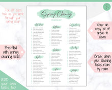 Load image into Gallery viewer, Spring Cleaning Checklist, Cleaning Schedule, Printable Cleaning Planner, Editable House Cleaning List, Deep Clean Home Routine Housekeeping | Green
