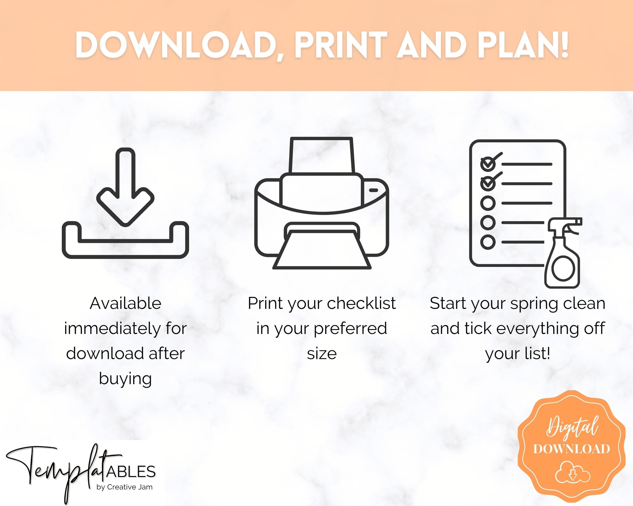 Spring Cleaning Checklist - Editable Schedule for Deep Clean | Orange
