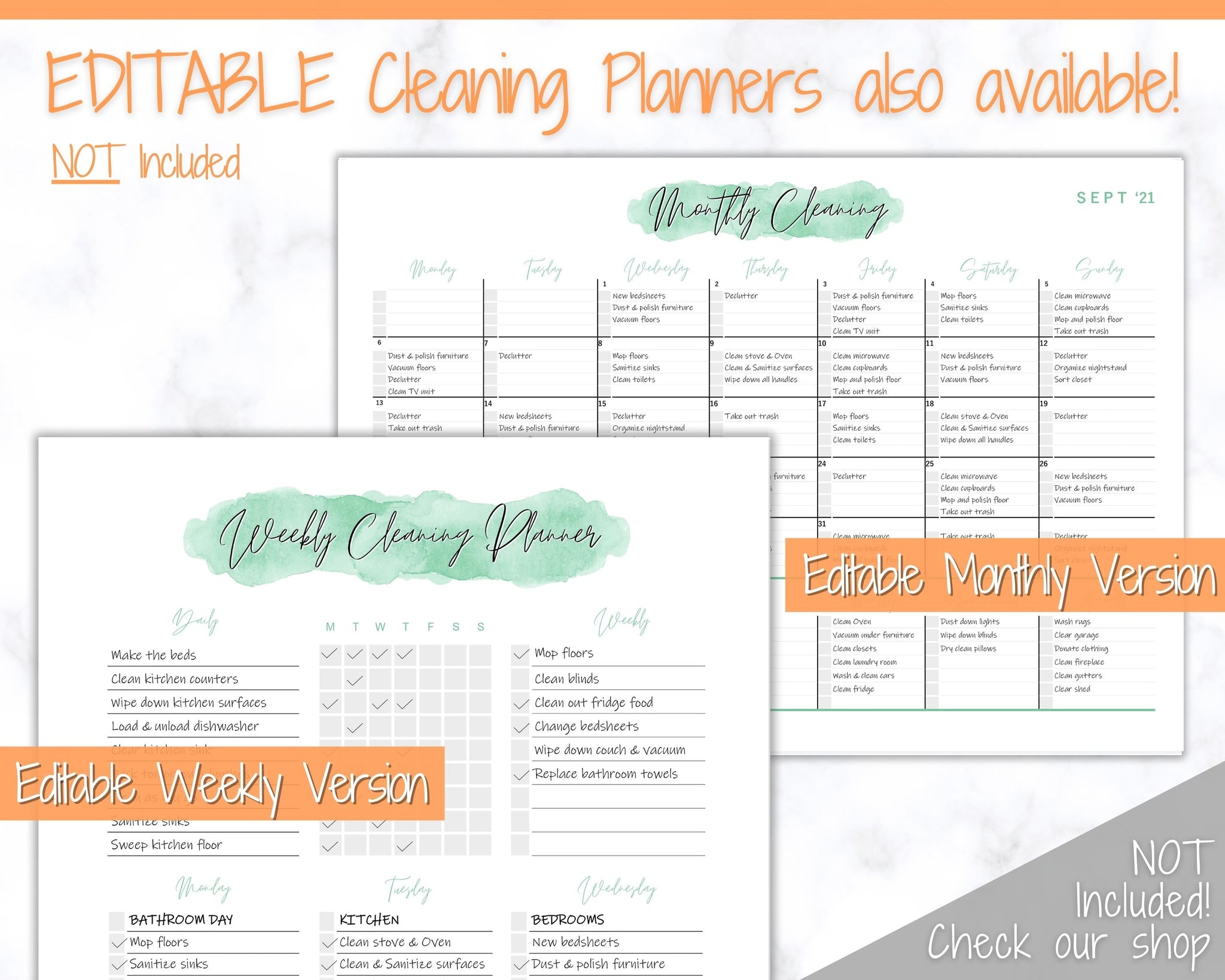 Spring Cleaning Checklist - Editable Schedule for Deep Clean | Orange