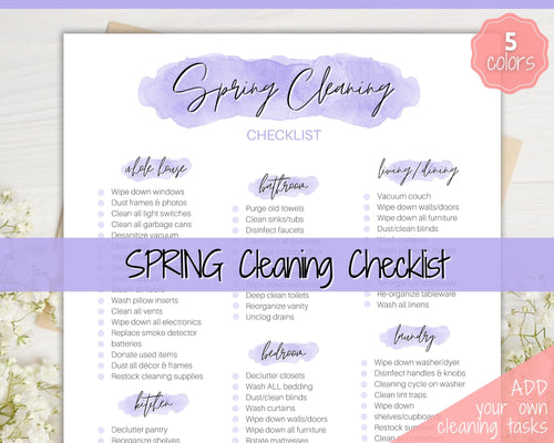 Spring Cleaning Checklist, Cleaning Schedule, Printable Cleaning Planner, Editable House Cleaning List, Deep Clean Home Routine Housekeeping | Purple
