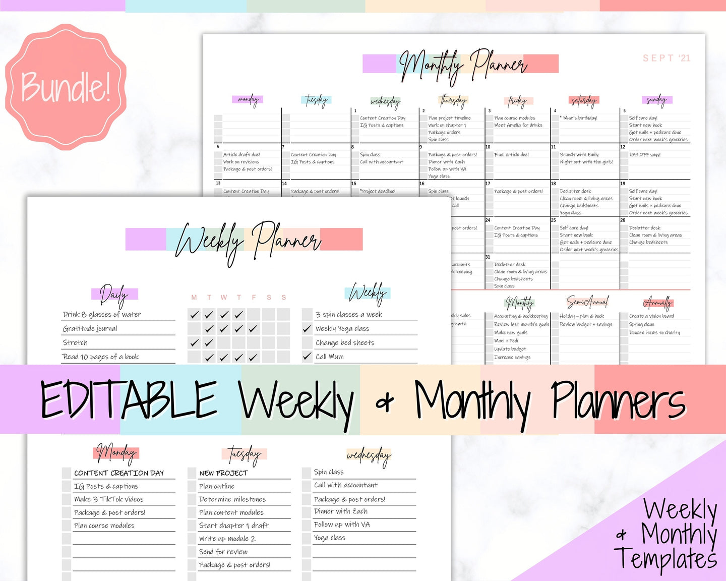 Student Planner, Editable Weekly & Monthly Planners, Weekly Planner Printable, To Do List, Teacher, Business Template, Schedule, Checklist