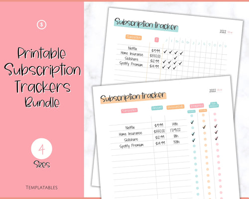 Subscription Tracker Printable, Expense Tracker, Budget Planner, Monthly Membership Log, Annual Bill Organizer, Finance, Planner Binder | Colorful Sky
