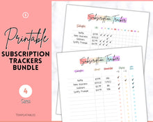 Load image into Gallery viewer, Subscription Tracker Printable, Expense Tracker, Budget Planner, Monthly Membership Log, Annual Bill Organizer, Finance, Planner Binder | Pastel Rainbow
