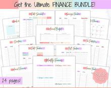 Load image into Gallery viewer, Subscription Tracker Printable, Expense Tracker, Budget Planner, Monthly Membership Log, Annual Bill Organizer, Finance, Planner Binder | Pastel Rainbow
