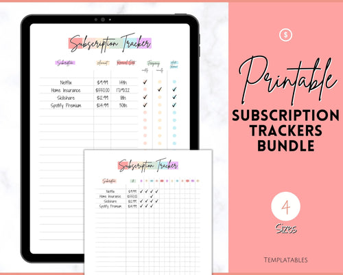 Subscription Tracker Printable, Expense Tracker, Budget Planner, Monthly Membership Log, Annual Bill Organizer, Finance, Planner Binder | Pastel Rainbow