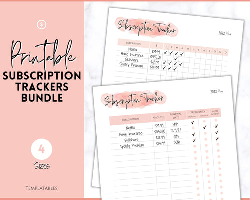 Subscription Tracker Printable, Expense Tracker, Budget Planner, Monthly Membership Log, Annual Bill Organizer, Finance, Planner Binder | Pink Watercolor