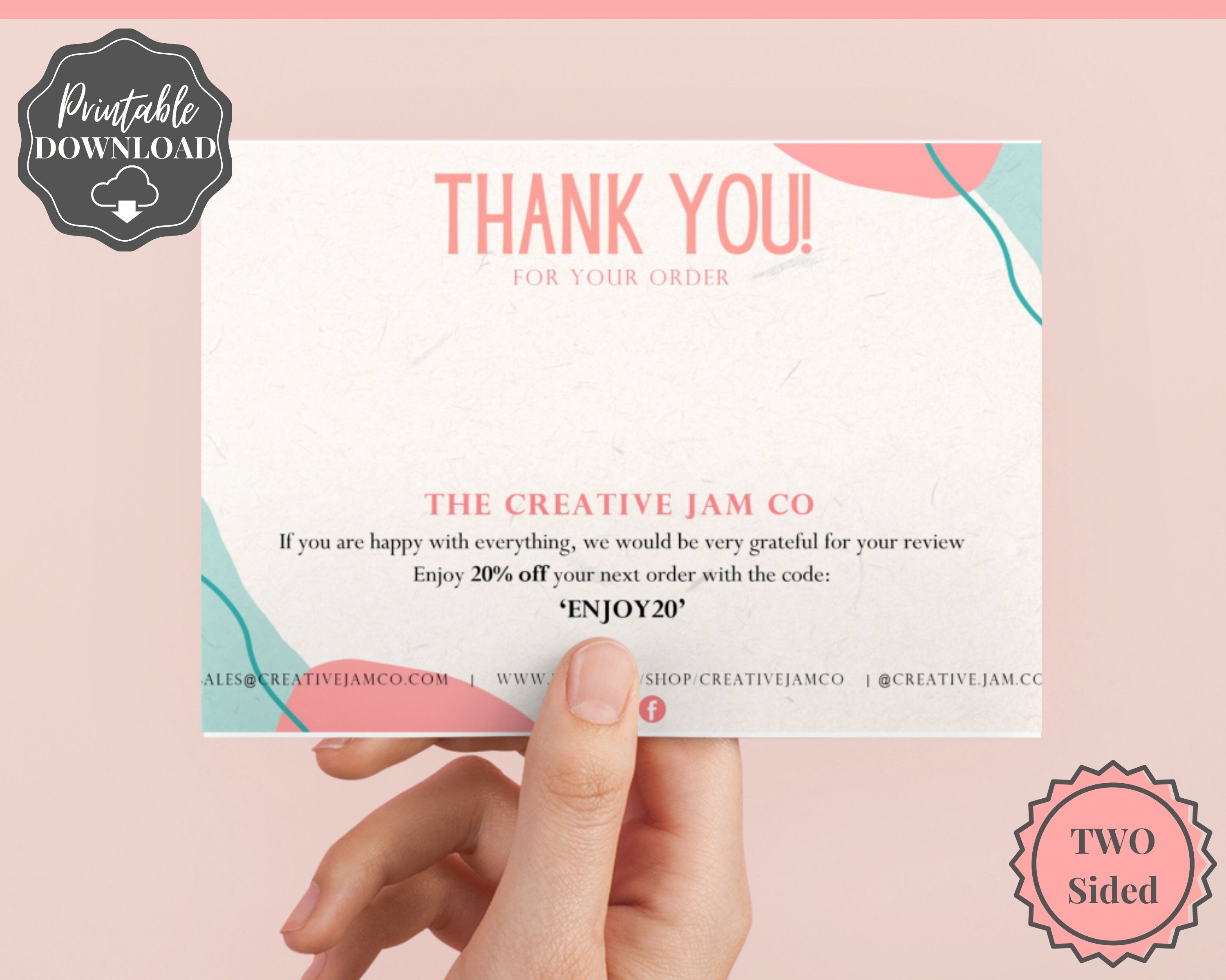 Business Thank You For Your Order Insert Card Template | Pink Line Art