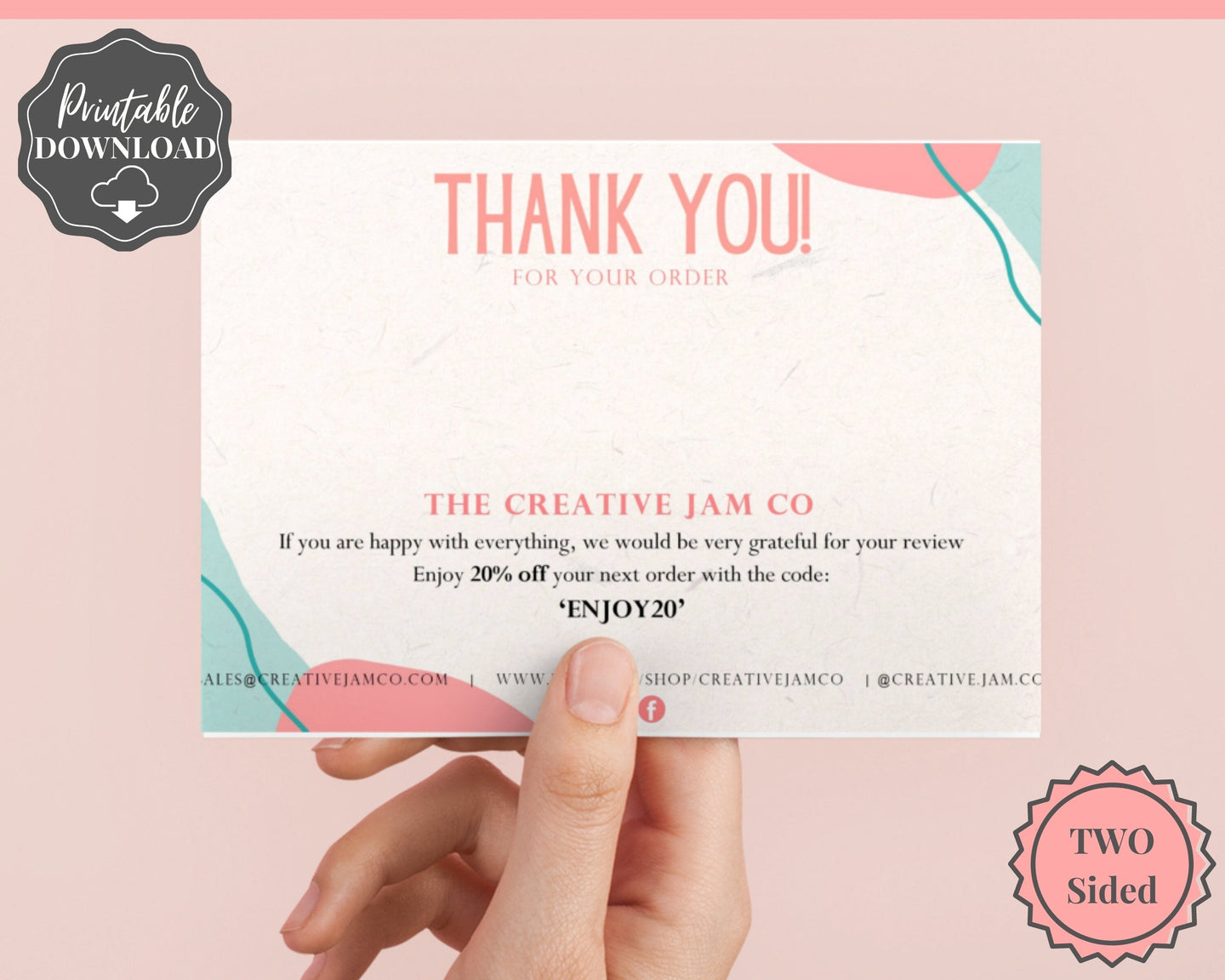 Business Thank You For Your Order Insert Card Template | Pink Line Art