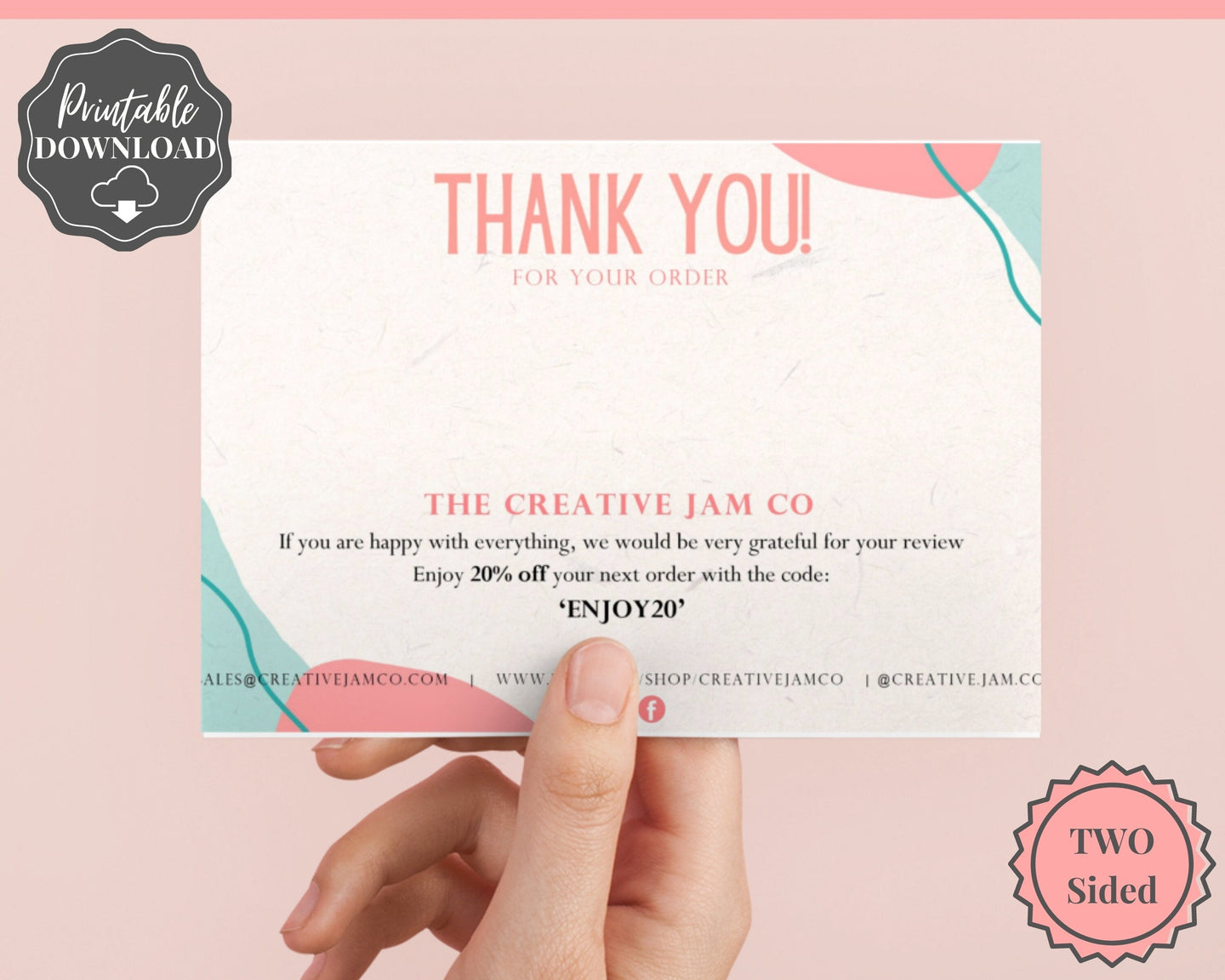Thank You Cards Business. Thank You For Your Order Insert Card Template. EDITABLE Parcel Insert, Etsy Order | Organic Pink Line Art