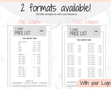 Load image into Gallery viewer, Tshirt PRICE LIST Template Editable. Printable Price Sheet, Price Guide, T-shirt, T SHIRT, Beauty, Screen printing, Custom Menu, Pricing | Mono
