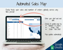 Load image into Gallery viewer, US Sales Map Tracker, Etsy Seller Order Tracker, Small Business, US State Sales Map, Google Sheets Spreadsheet, Postcode | Blue
