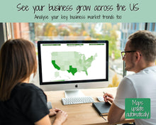 Load image into Gallery viewer, US Sales Map Tracker, Etsy Seller Order Tracker, Small Business, US State Sales Map, Google Sheets Spreadsheet, Postcode | Green
