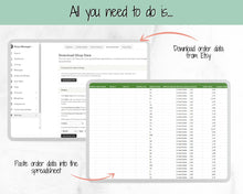 Load image into Gallery viewer, US Sales Map Tracker, Etsy Seller Order Tracker, Small Business, US State Sales Map, Google Sheets Spreadsheet, Postcode | Green
