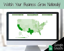 Load image into Gallery viewer, US Sales Map Tracker, Etsy Seller Order Tracker, Small Business, US State Sales Map, Google Sheets Spreadsheet, Postcode | Green
