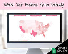 Load image into Gallery viewer, US Sales Map Tracker, Etsy Seller Order Tracker, Small Business, US State Sales Map, Google Sheets Spreadsheet, Postcode | Pink
