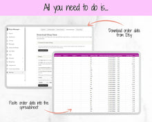 Load image into Gallery viewer, US Sales Map Tracker, Etsy Seller Order Tracker, Small Business, US State Sales Map, Google Sheets Spreadsheet, Postcode | Purple
